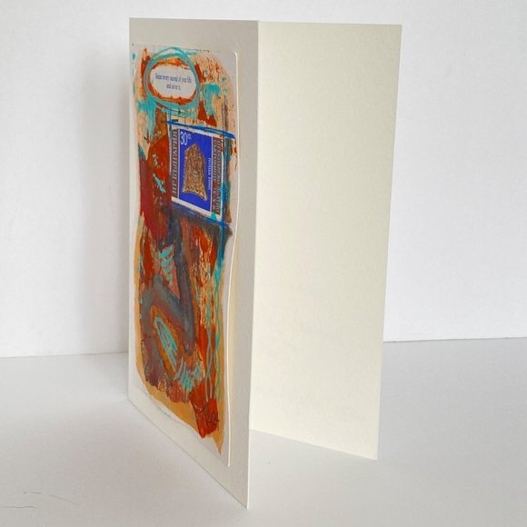 Collage Art Handmade Original Blank Greeting Card and Envelope Vintage Postage - Picture 3 of 6